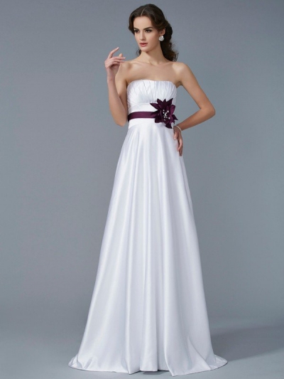 A-Line/Princess Strapless Sleeveless Hand-Made Flower Long Satin Dresses [40267]