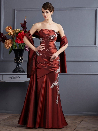 Sheath/Column Strapless Sleeveless Beading Long Taffeta Dresses [40317]