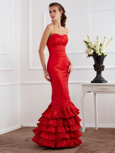 Trumpet/Mermaid Sweetheart Sleeveless Ruffles Long Taffeta Dresses [40486]