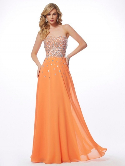 A-Line/Princess Sweetheart Sleeveless Rhinestone Long Chiffon Dresses [40581]