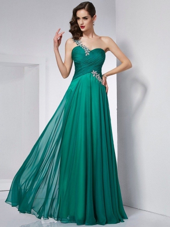 A-Line/Princess One-Shoulder Sleeveless Long Chiffon Dresses