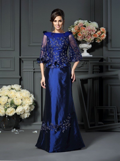 A-Line/Princess Scoop Beading 1/2 Sleeves Long Taffeta Mother of the Bride Dresses [50175]