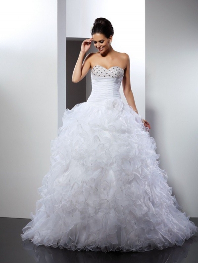 Ball Gown Sweetheart Beading Sleeveless Long Organza Wedding Dresses [50207]