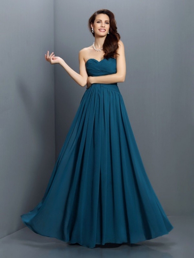 A-Line/Princess Sweetheart Pleats Sleeveless Long Satin Bridesmaid Dresses [50277]