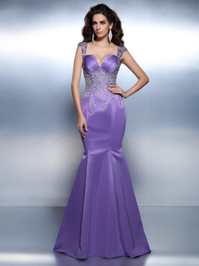 Trumpet/Mermaid Sweetheart Beading Sleeveless Long Satin Dresses [50278]