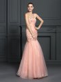 Trumpet/Mermaid Sweetheart Applique Sleeveless Long Organza Dresses