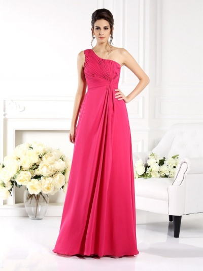 A-Line/Princess One-Shoulder Ruched Sleeveless Long Chiffon Bridesmaid Dresses [50408]