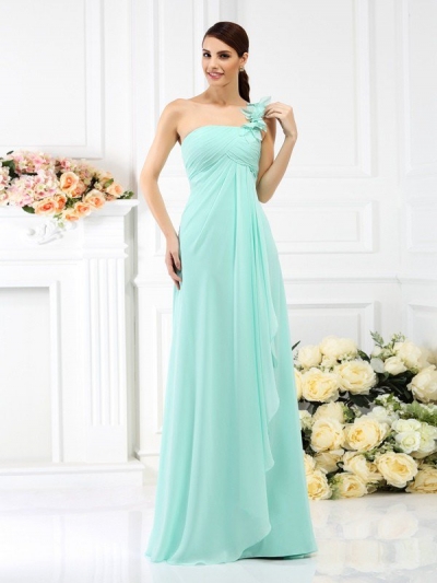 A-Line/Princess One-Shoulder Pleats Sleeveless Long Chiffon Bridesmaid Dresses [50582]