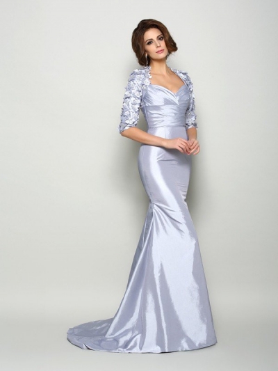 Trumpet/Mermaid Sweetheart Applique 1/2 Sleeves Long Taffeta Mother of the Bride Dresses [50937]