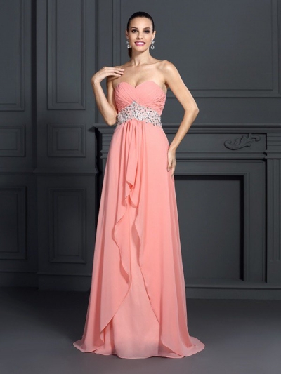 A-Line/Princess Sweetheart Ruffles Sleeveless Long Chiffon Dresses [51045]