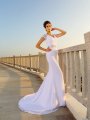 Sheath/Column V-neck Beading Sleeveless Long Chiffon Beach Wedding Dresses