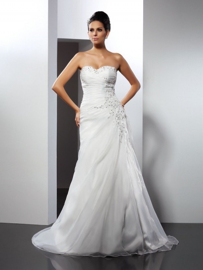 A-Line/Princess Sweetheart Applique Sleeveless Long Organza Wedding Dresses [51081]