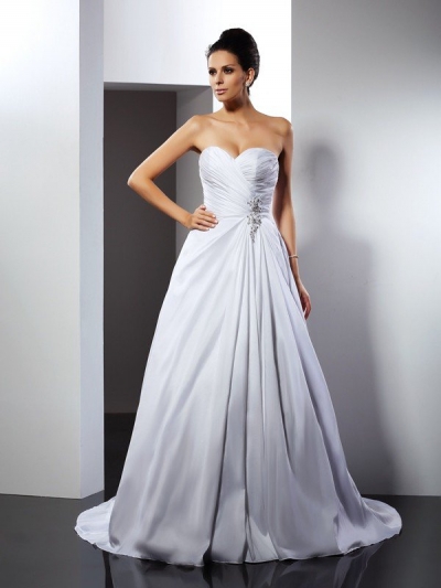 A-Line/Princess Sweetheart Ruffles Sleeveless Long Satin Wedding Dresses [51111]