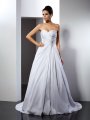 A-Line/Princess Sweetheart Ruffles Sleeveless Long Satin Wedding Dresses