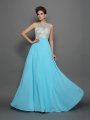 A-Line/Princess Scoop Beading Sleeveless Long Chiffon Dresses