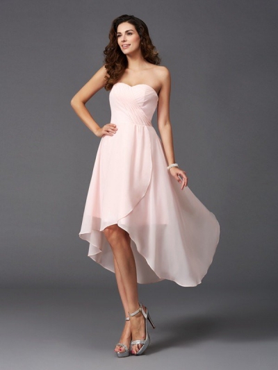 A-Line/Princess Sweetheart Ruffles Sleeveless High Low Chiffon Bridesmaid Dresses [60295]