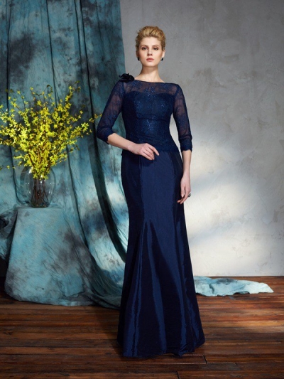 Trumpet/Mermaid Bateau Applique 1/2 Sleeves Long Taffeta Mother of the Bride Dresses [60509]