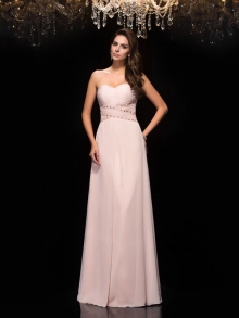 A-Line/Princess Sweetheart Beading Sleeveless Long Chiffon Dresses