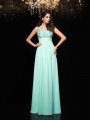 A-Line/Princess Sheer Neck Beading Sleeveless Long Chiffon Dresses