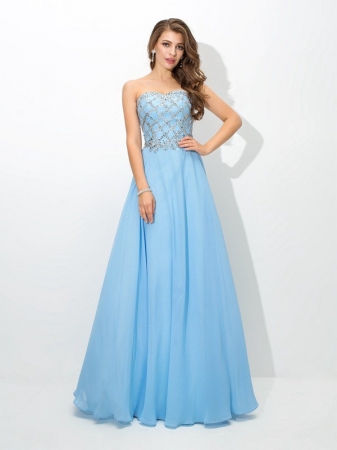 A-Line/Princess Sweetheart Beading Sleeveless Long Chiffon Dresses