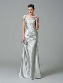 Sheath/Column Off-the-Shoulder Pleats Sleeveless Long Silk like Satin Dresses