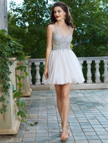 A-Line/Princess Straps Sleeveless Rhinestone Short/Mini Chiffon Dresses