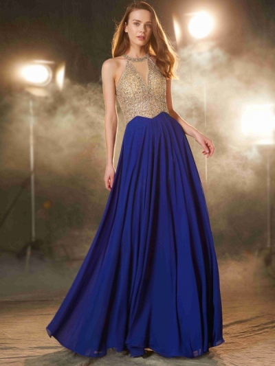 A-Line/Princess Scoop Sleeveless Floor-Length Crystal Chiffon Dresses [70055]