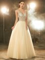 Ball Gown V-neck Sleeveless Beading Floor-length Tulle Dresses