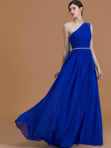 A-Line/Princess One-Shoulder Sleeveless Floor-Length Beading Chiffon Bridesmaid Dresses