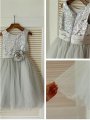 A-line/Princess Scoop Sleeveless Sequin Tea-Length Tulle Flower Girl Dresses