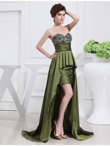 A-Line/Princess Beading Sweetheart Sleeveless High Low Taffeta Dresses