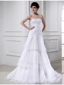 A-Line/Princess Beading Sleeveless Organza Strapless Long Wedding Dresses