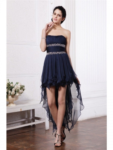 Sheath/Column Strapless Sleeveless Beading High Low Chiffon Cocktail Dresses