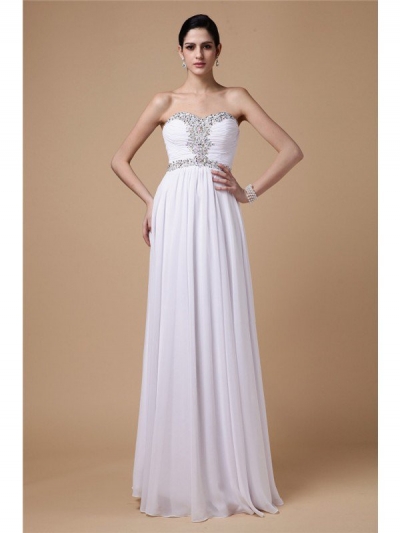 Sheath/Column Strapless Sleeveless Beading Pleats Long Chiffon Dresses [N13ZYDRESS252]