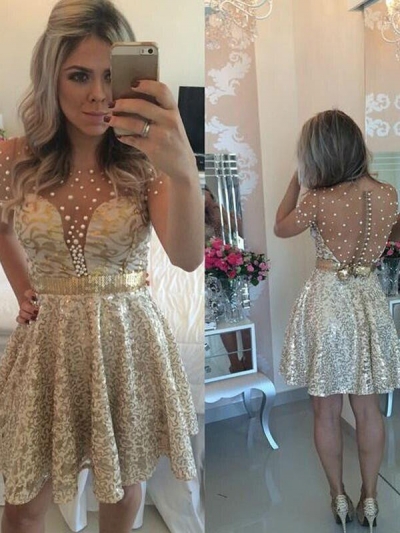 A-Line/Princess Sleeveless Scoop Sequin Satin Short/Mini Dresses [PO16033PO679]