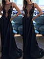 A-Line/Princess Sleeveless Bateau Chiffon Applique Sweep/Brush Train Dresses