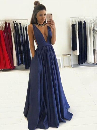 A-Line/Princess V-neck Sleeveless Floor-Length Taffeta Dresses [PO16044259]