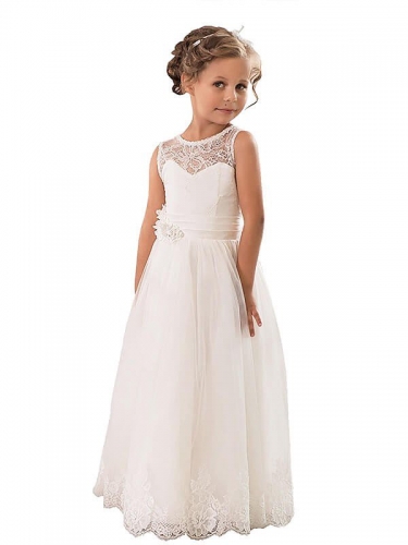 A-line/Princess Scoop Sleeveless Tulle Floor-Length Flower Girl Dresses