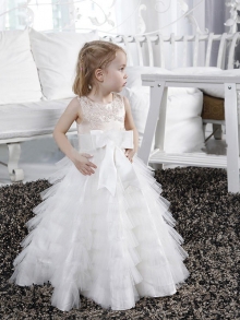 A-line/Princess Scoop Bowknot Sleeveless Long Tulle Flower Girl Dresses