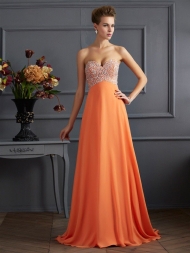 A-Line/Princess Sweetheart Sleeveless Beading Long Chiffon Dresses