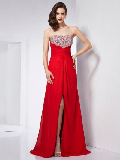 A-Line/Princess Sleeveless Strapless Beading Long Chiffon Dresses [40156]