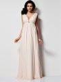 A-Line/Princess V-neck Sleeveless Pleats Long Chiffon Dresses