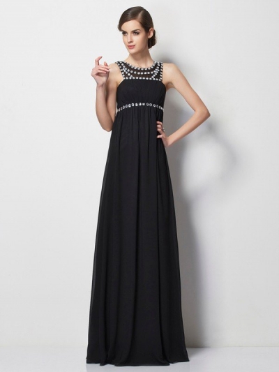 Sheath/Column High Neck Sleeveless Beading Long Chiffon Dresses [40741]