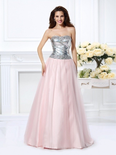 Ball Gown Sweetheart Beading Sleeveless Long Satin Quinceanera Dresses