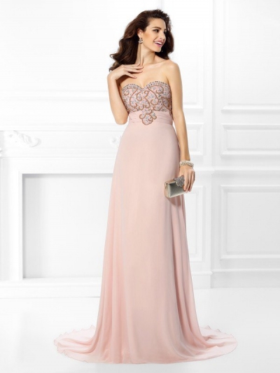 A-Line/Princess Sweetheart Beading Sleeveless Long Chiffon Dresses [50037]