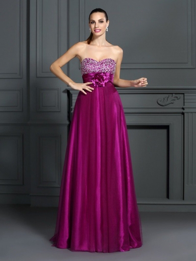 A-Line/Princess Sweetheart Hand-Made Flower Sleeveless Long Elastic Woven Satin Dresses [50255]