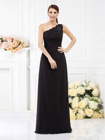 Sheath/Column One-Shoulder Sleeveless Long Satin Bridesmaid Dresses