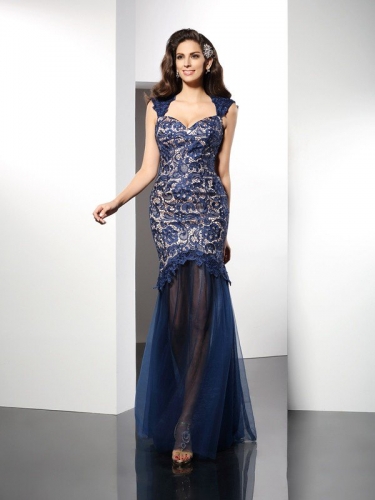 Trumpet/Mermaid Sweetheart Lace Sleeveless Long Net Dresses