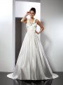 A-Line/Princess Halter Hand-Made Flower Sleeveless Long Satin Wedding Dresses