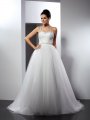 A-Line/Princess Spaghetti Straps Beading Sleeveless Long Tulle Wedding Dresses